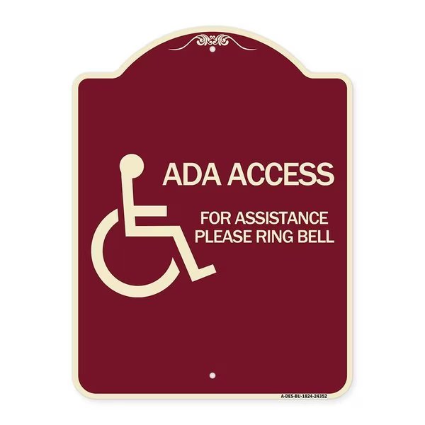 ADA Access for Assistance Ring Bell W/ New Isa Heavy-Gauge Aluminum Sign, 24